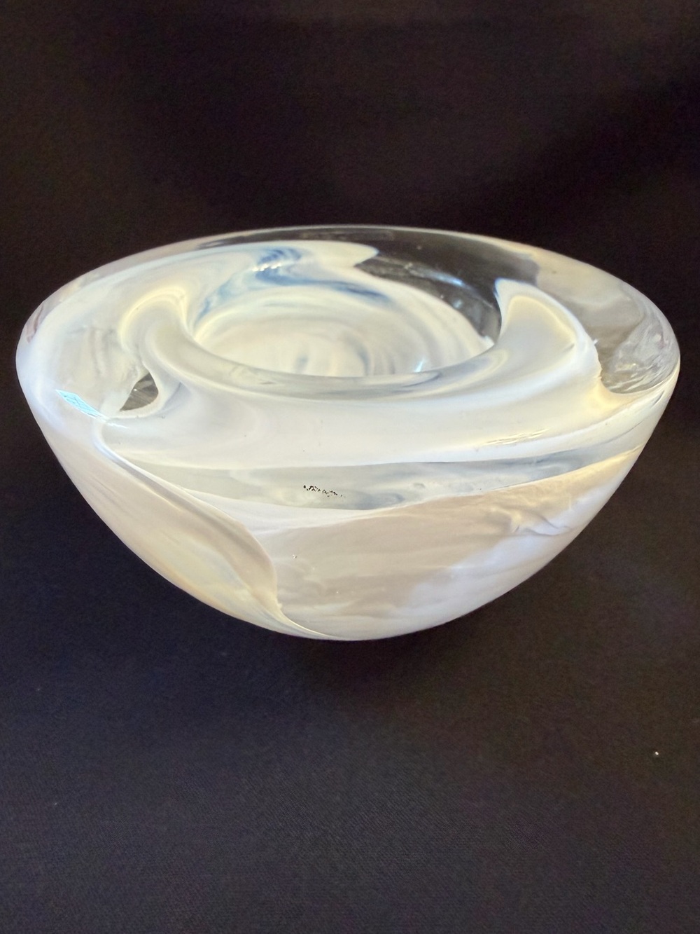 Kosta Boda Atoll Art Glass Votive Holder White Swirl Bowl Anna Ehrner Sweden